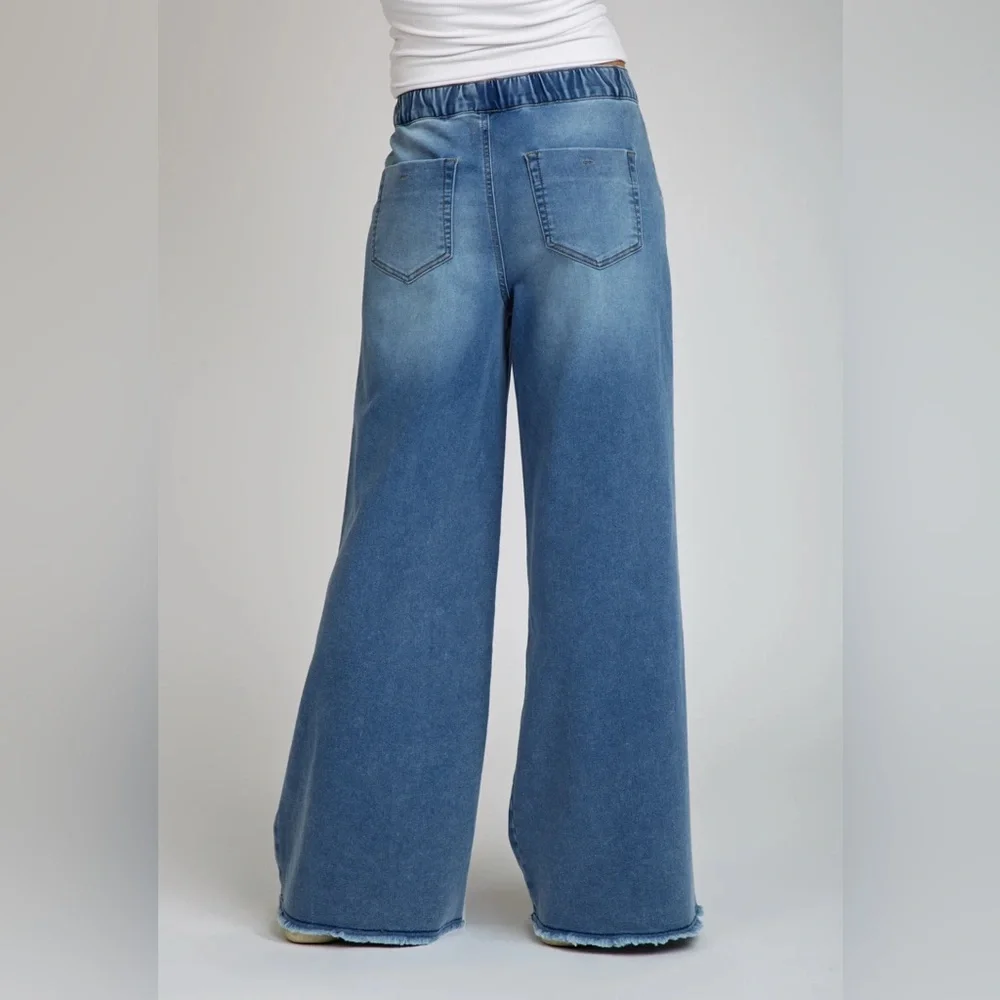 NWT Relaxed Wide Leg comfy Jean Pant drawstring elastic waist Junior Large - Picture 4 of 7